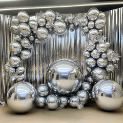4-Pack 32" Metallic Silver Sphere Balloons, Orbz Mylar Balloons Helium or Air-Filled Party Supplies