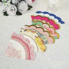 48-Pack Round Paper Cocktail Napkins with Vintage Floral Mixed Design and Scalloped Edges - Soft 2 Ply Disposable Napkins 6.25"x6.25"