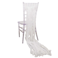 5 Pack Crinkled Organza Chair Sashes White with Shimmer Chiffon Layers - Stylish Sheer Decor for Weddings & Gatherings
