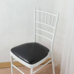 5 Pack PU Leather 1.5" Thick Seat Pads with Wood Backing for Chiavari Chairs Black - Memory Foam Tie-Less Non-Slip Design 16"