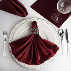 5 Pack Satin 20"x20" Napkins Burgundy - Luxurious Shine & Smooth Dinner Napkins