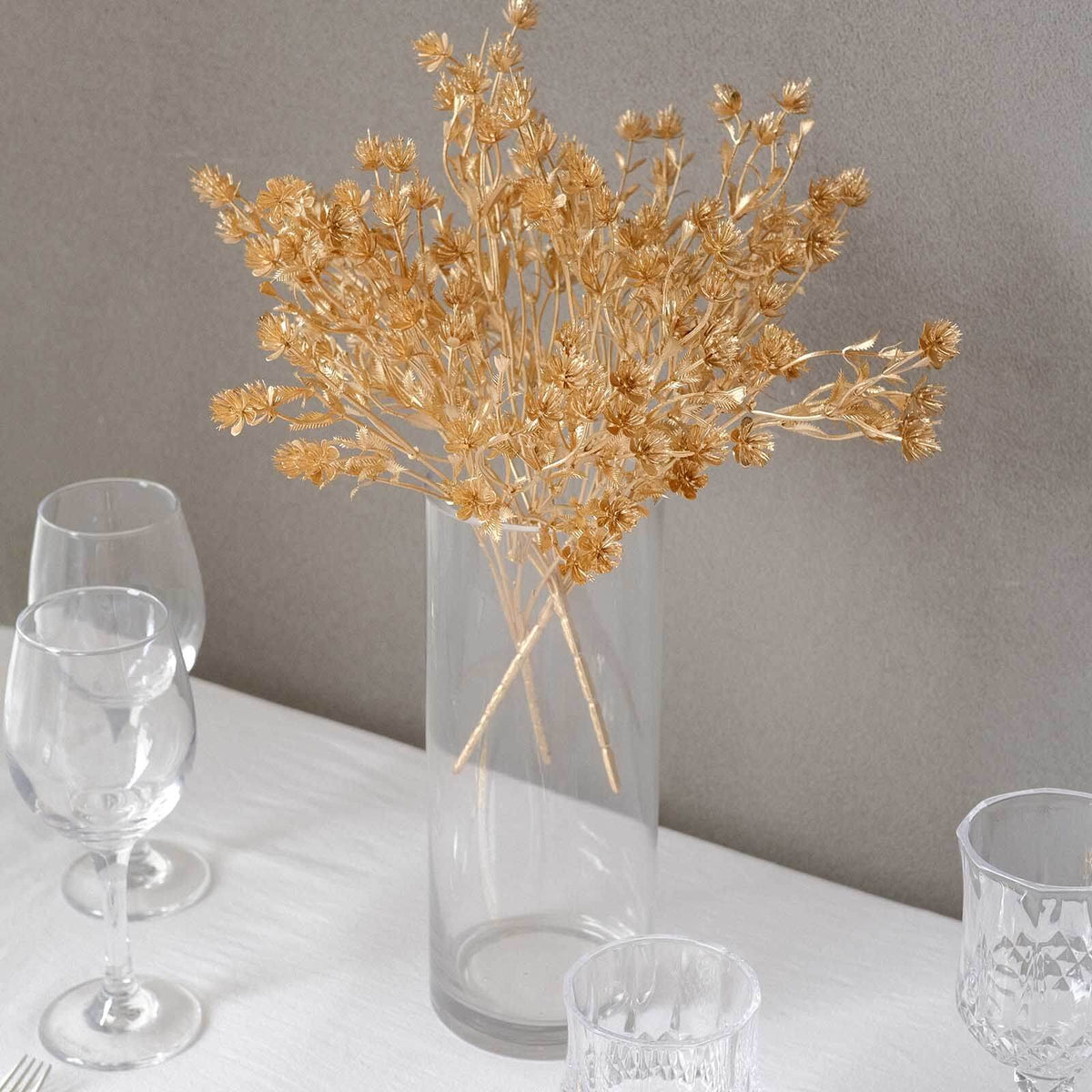 4-Pack Artificial Baby's Breath Flower Bouquet Metallic Gold for Event Decor & Centerpieces 13"