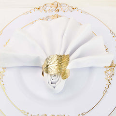 4 Pack Metallic Gold Ornate Leaf Napkin Rings, Linen Napkin Holders
