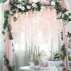 42" Silk Hanging Wisteria Flower Garland Vines in Blush, Elaborated 5 Full Strands in 1 Bush