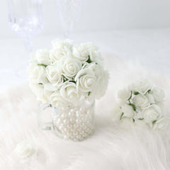 48 Roses 1" Ivory Real Touch Artificial DIY Foam Rose Flowers With Stem, Craft Rose Buds