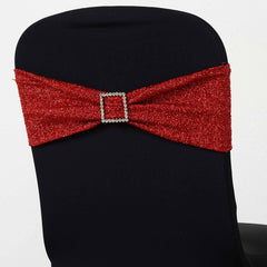 5 Pack Metallic Shimmer Tinsel Spandex Chair Sashes Red - Durable and Reusable Stretch Chair Bands