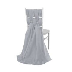 5 Pack Chiffon Chair Sashes SIlver - Soft & Lightweight Designer Chair Bows 22"x78"