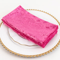 5 Pack Premium Crushed Velvet 20"x20" Napkins Fuchsia - Rich & Textured Finish Dinner Napkins