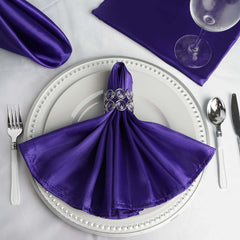 5 Pack Satin 20"x20" Napkins Purple - Luxurious Shine & Smooth Dinner Napkins