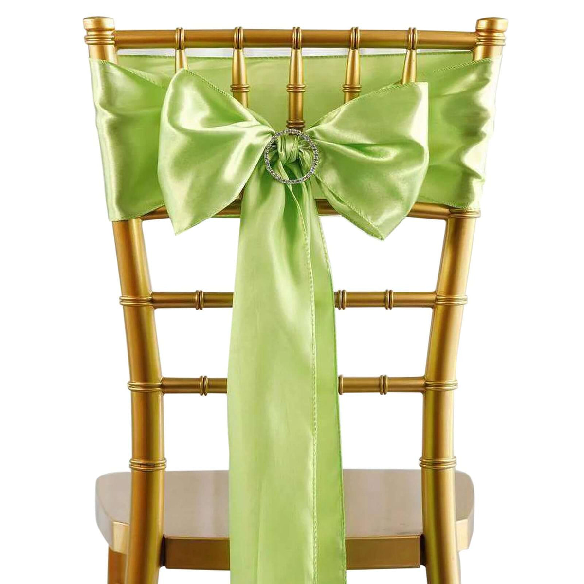 5 Pack Satin Chair Sashes Apple Green - Durable Chair Bows with Shiny Finish 6"x106"