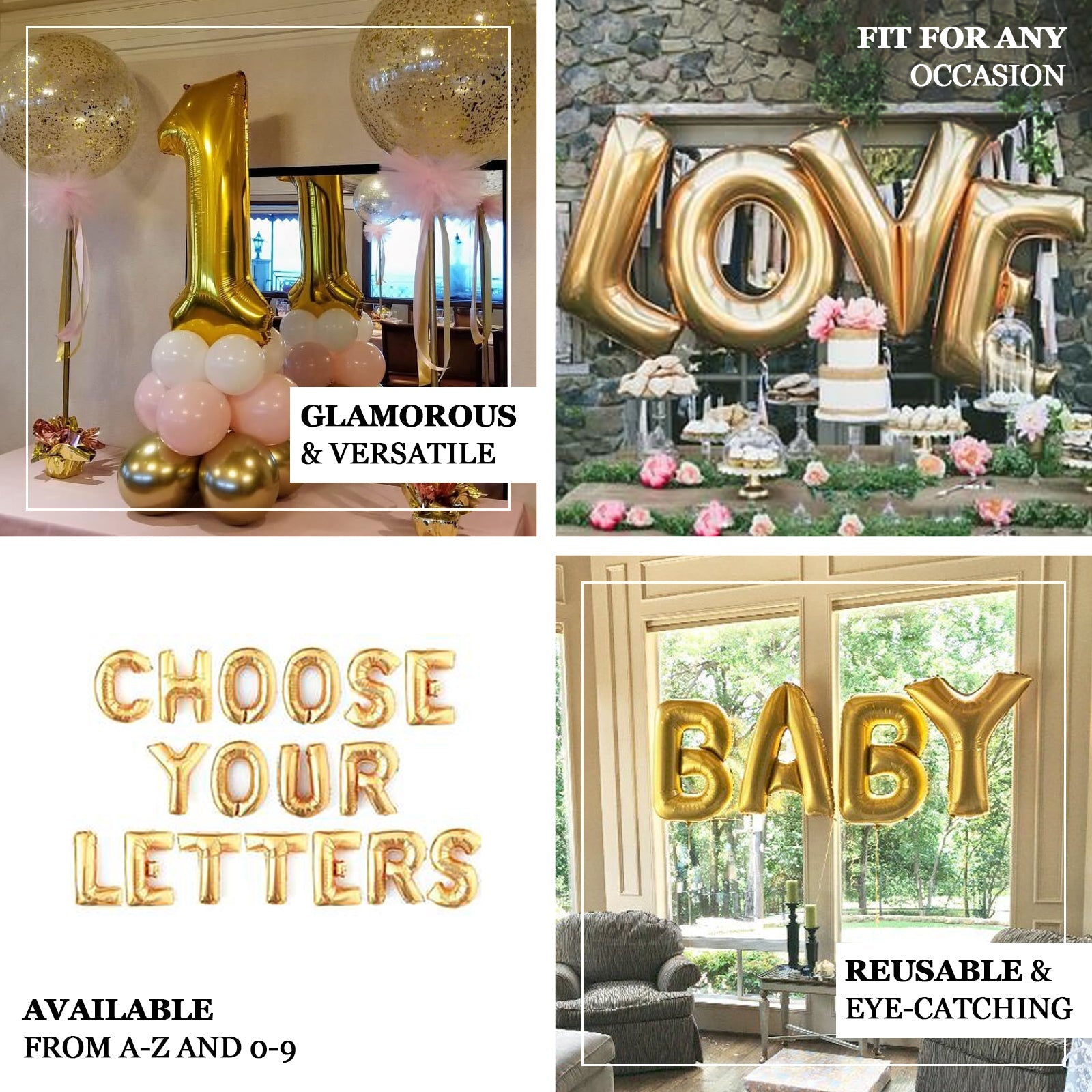 40" Shiny Metallic Gold Mylar Foil Helium Air 0-9 Number Balloons