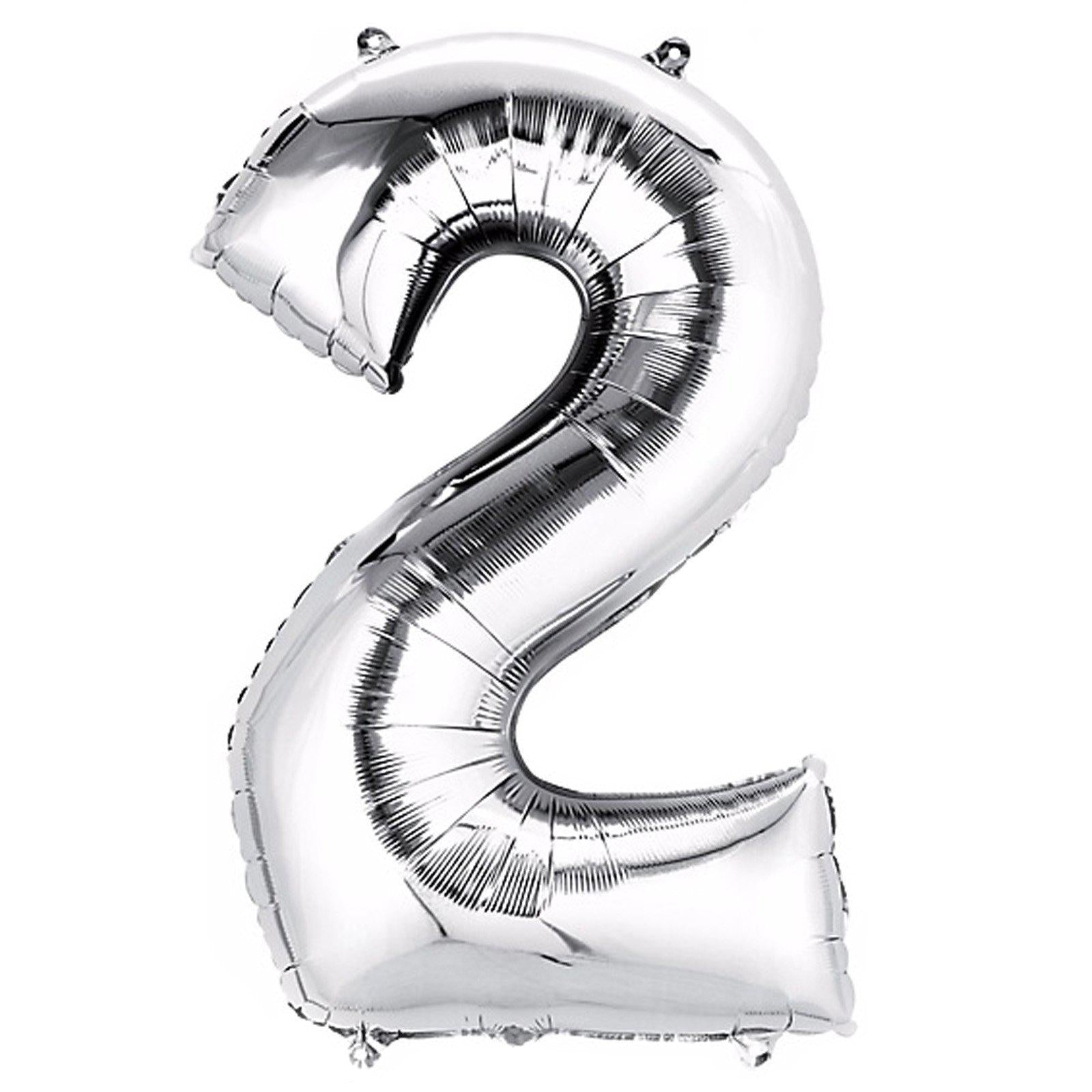 40" Shiny Metallic Silver Mylar Foil Helium Air Number Balloons