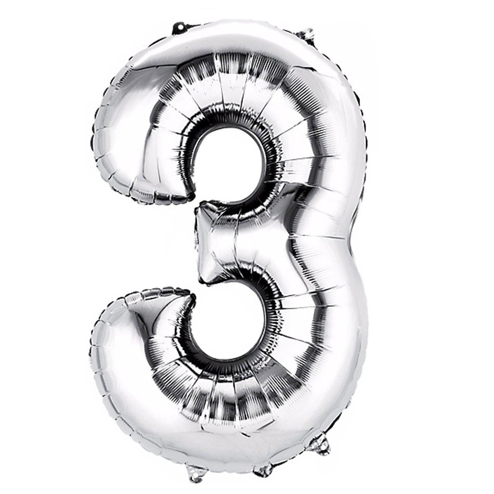 40" Shiny Metallic Silver Mylar Foil Helium Air Number Balloons