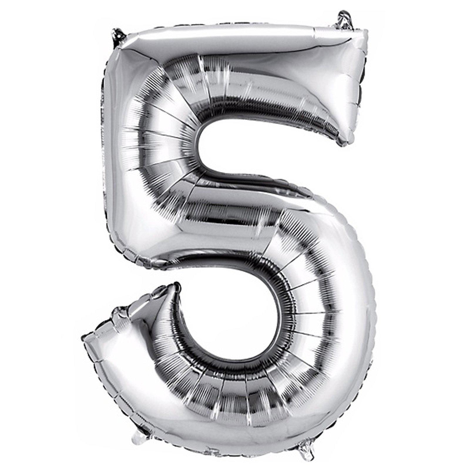 40" Shiny Metallic Silver Mylar Foil Helium Air Number Balloons
