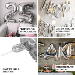 40" Shiny Metallic Silver Mylar Foil Helium Air Number Balloons