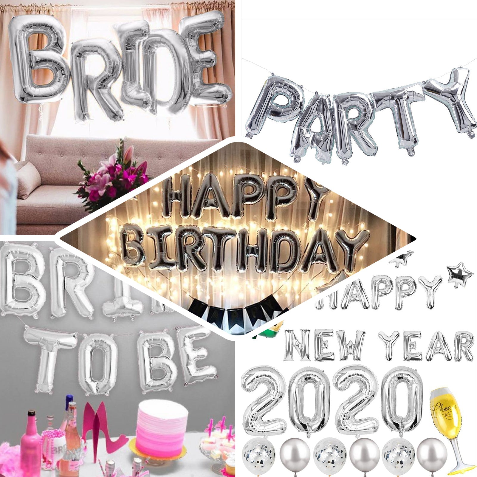 40" Shiny Metallic Silver Mylar Foil Helium Air Number Balloons