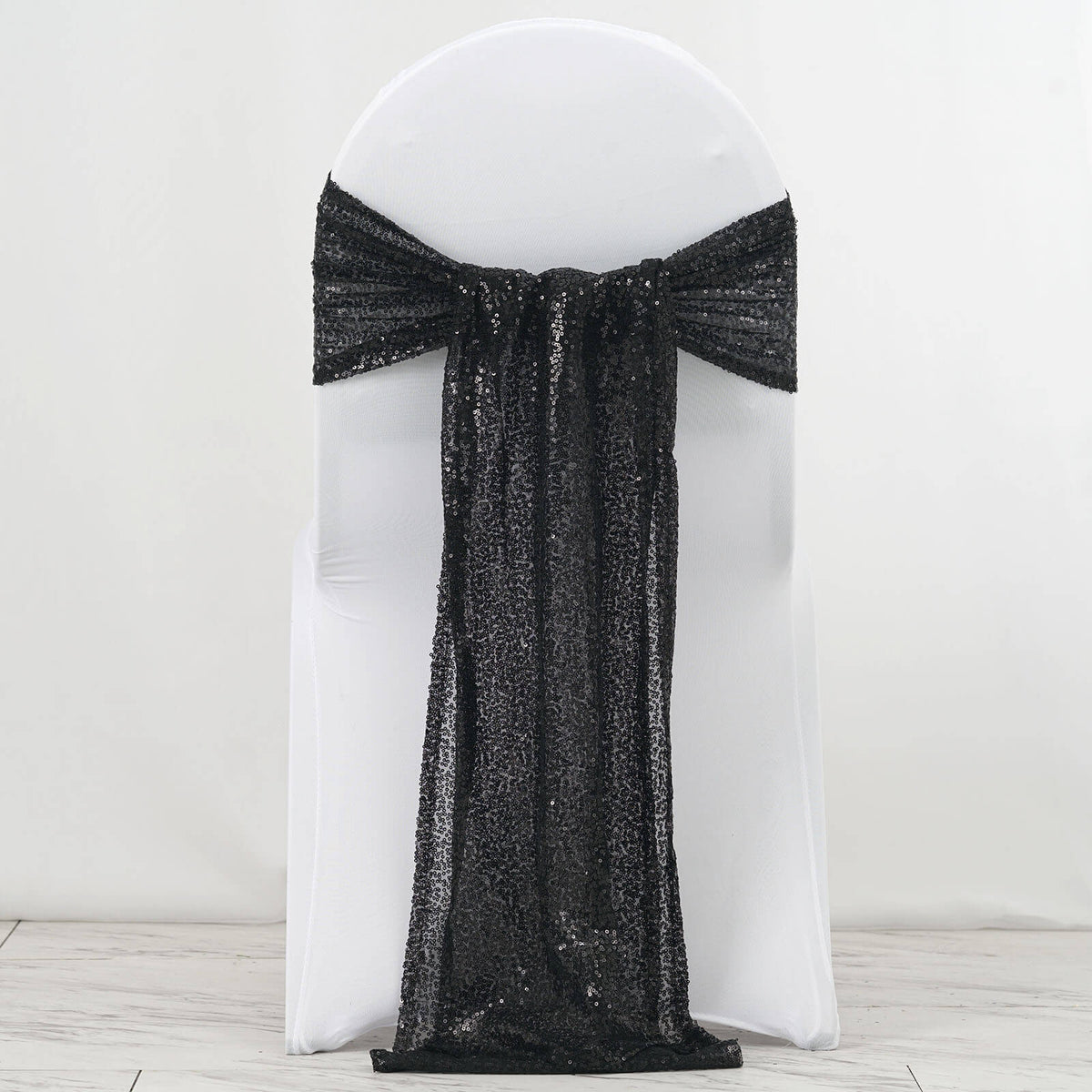 5 Pack 12"x108" Black Sequin Chair Sashes
