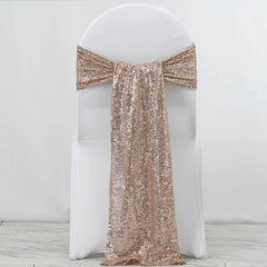 5 Pack 12"x108" Blush Rose Gold Sequin Chair Sashes