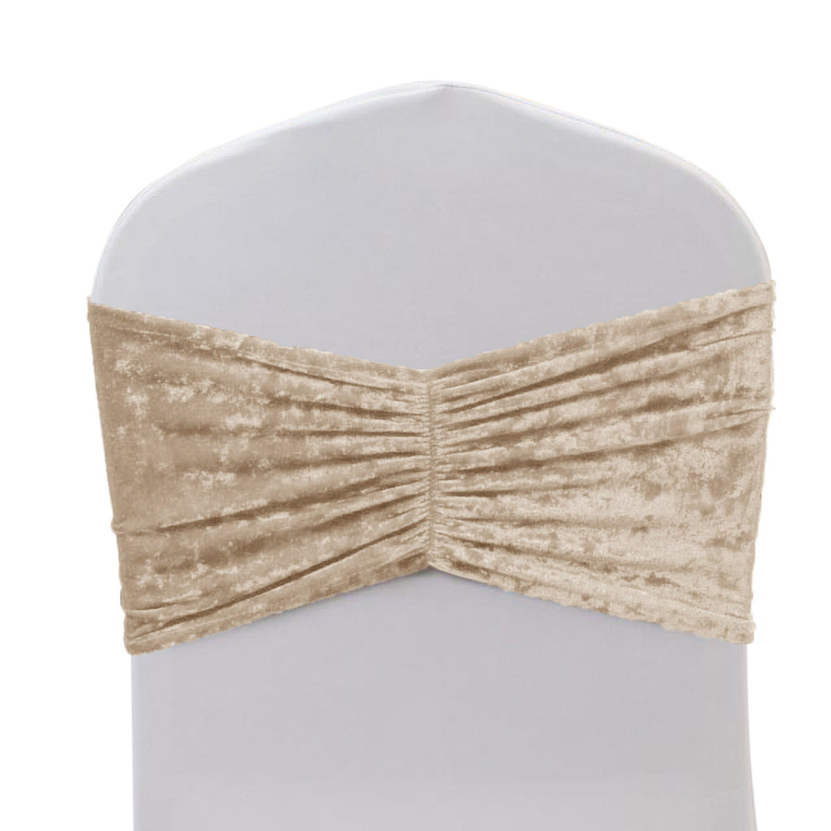 5 Pack Crushed Velvet Chair Bands Beige Wide Ruffle Style - Textured Chair Sashes for Stunning Event Decor - 8"x15"