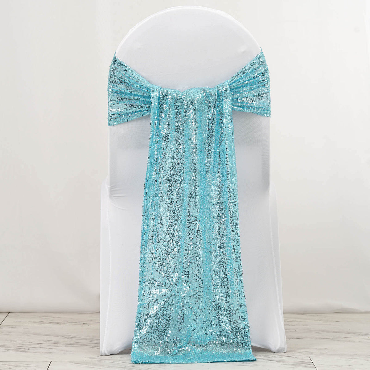 5 Pack 12"x108" Serenity Blue Sequin Chair Sashes
