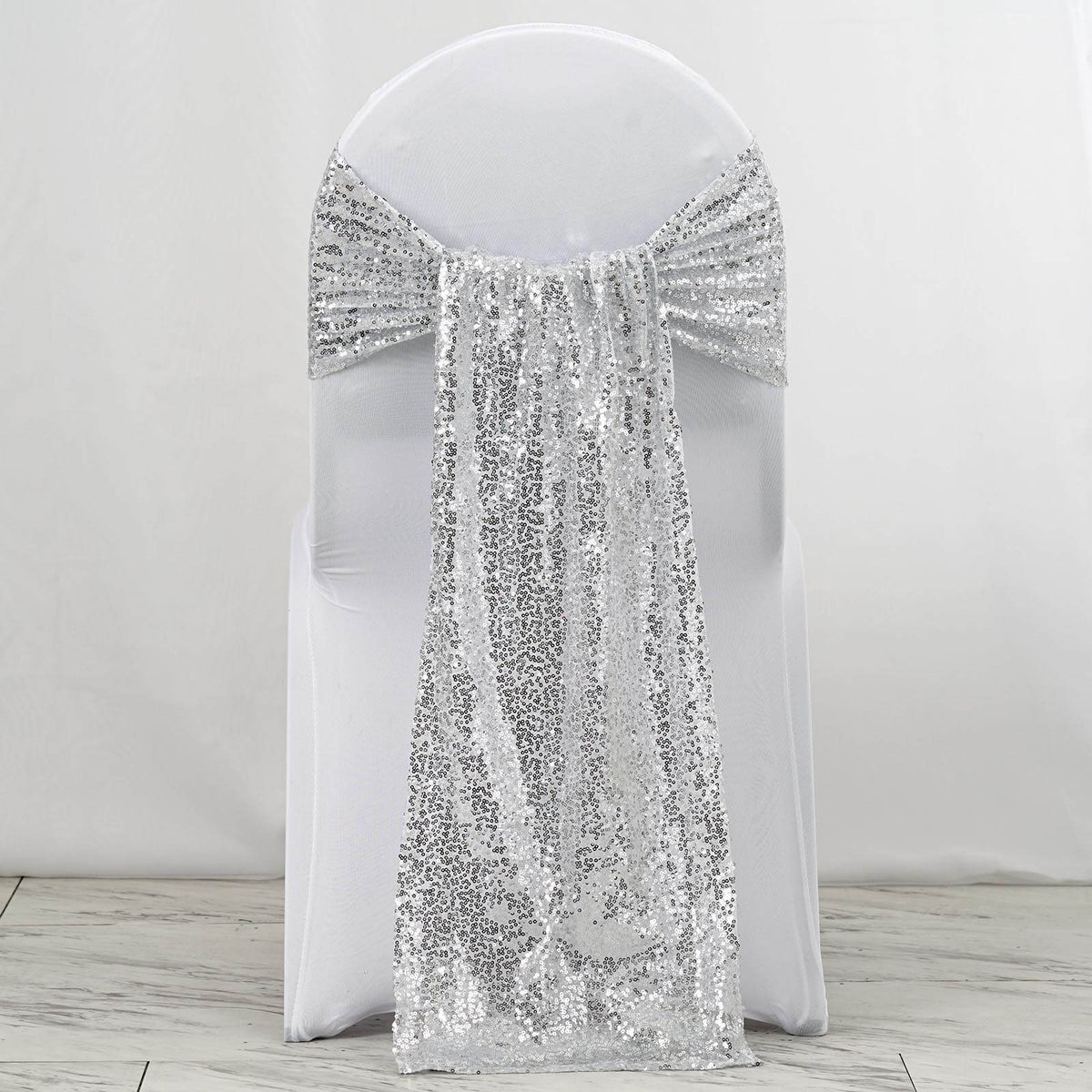 5 Pack 12"x108" Silver Sequin Chair Sashes