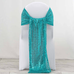 5 Pack 12"x108" Turquoise Sequin Chair Sashes