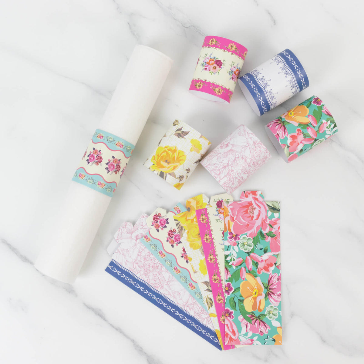 48-Pack Disposable Napkin Rings in Mixed Vintage Floral – Elegant Paper Napkin Holder Bands for Tea Parties, Weddings & Special Occasions