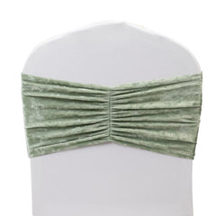 5 Pack Crushed Velvet Chair Bands Sage Green Wide Ruffle Style - Textured Chair Sashes for Stunning Event Decor - 8"x15"